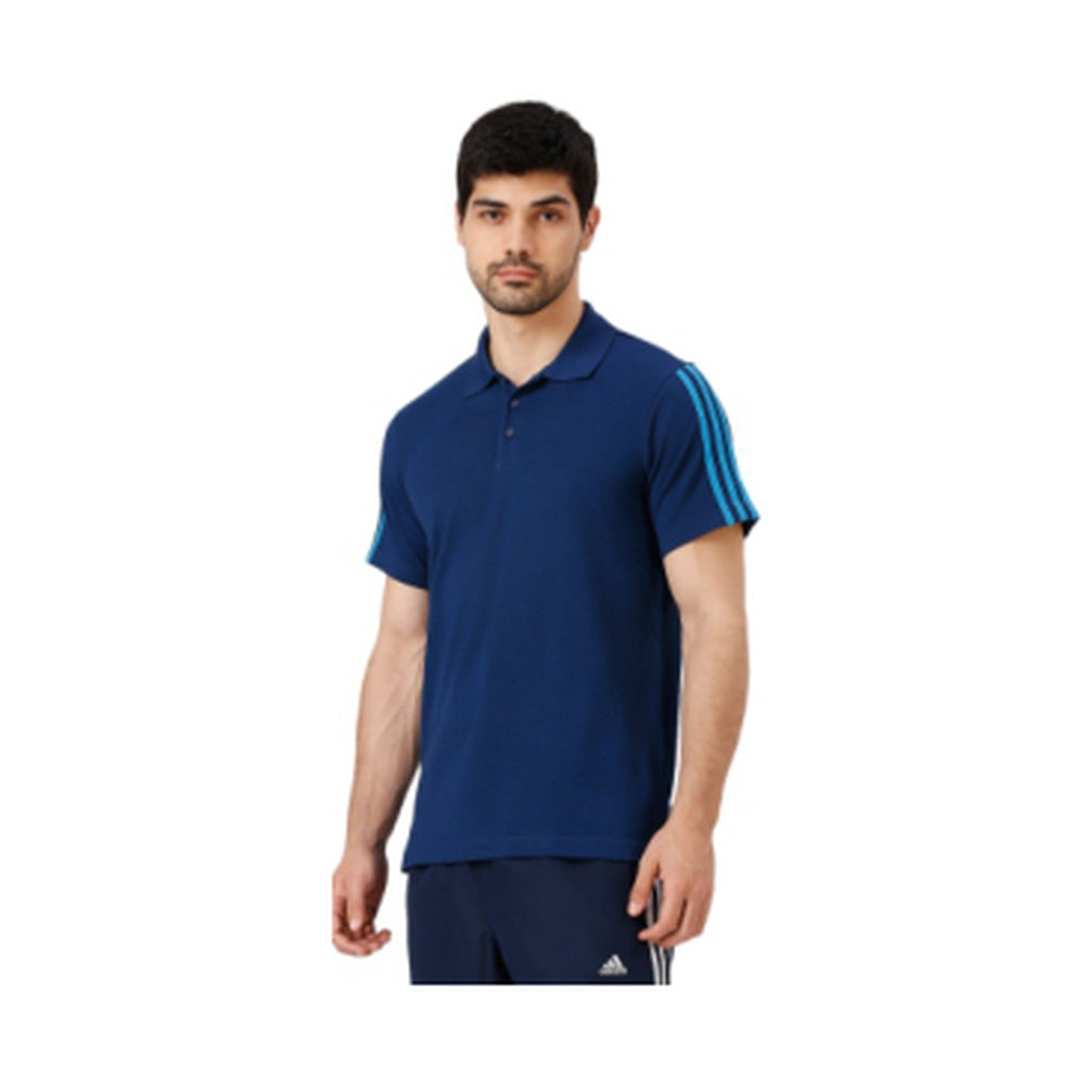BST171 - Adidas BS Poly Cotton Polo T-Shirt - Blue - 3 Stripe front view