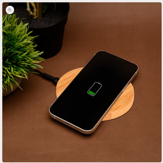 ED155- Olive 15W Round Wireless Bamboo Charger