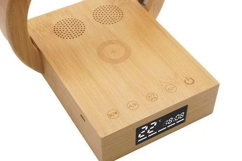 ED61- Cypress 2.0 Bamboo Wireless Charger with Clock and Bluetooth Speaker