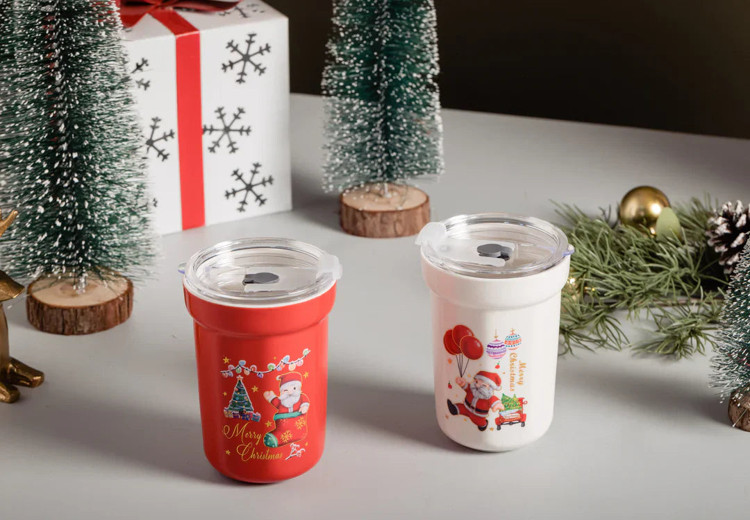 Christmas Ceramic Sipper With Glass Straw