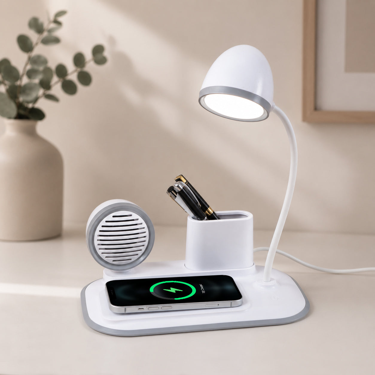 ED166- 4-IN-1 DeskPod Lamp, Wireless Charger, Pen Stand & Phone Stand