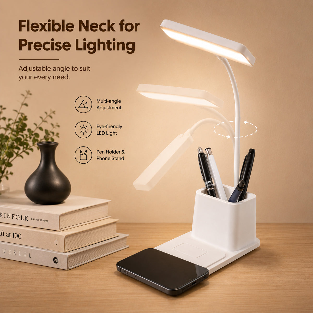 ED169- 3-IN-1 Deskora LED Lamp, Pen Stand & Wireless Charger