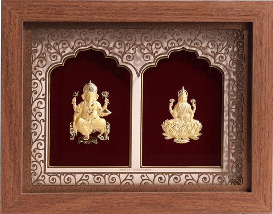24K Gold Art Ganesh Ji and Laxmi Maa Divine Frame - Signature Collection