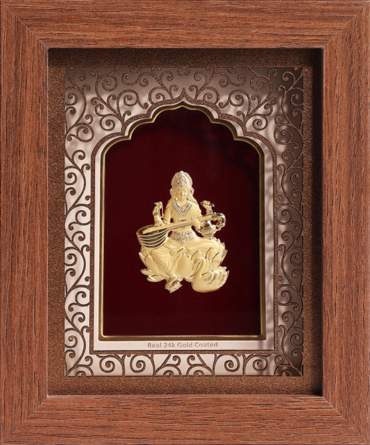 24K Gold Art Saraswati Maa Divine Frame - Signature Collection