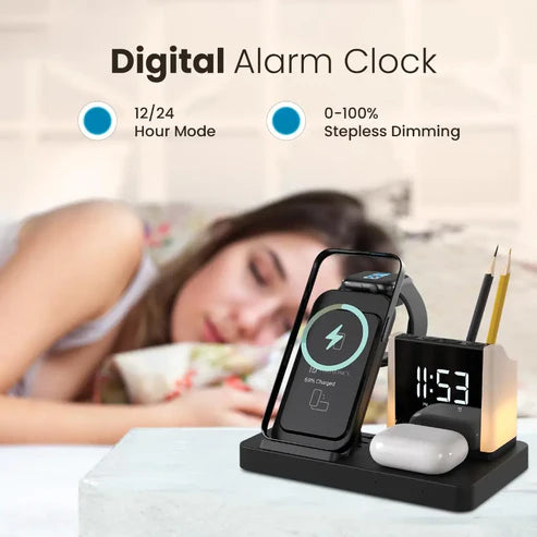 ED38- Portronics Hexacharge  6‑IN‑1 15W Fast Wireless Charging Station with Digital Alarm Clock