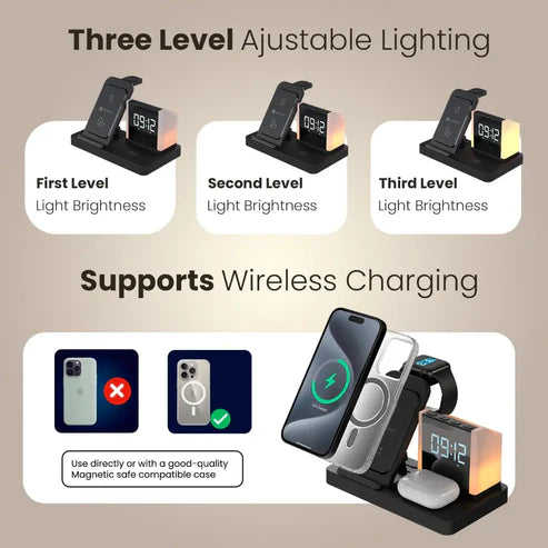 ED38- Portronics Hexacharge  6‑IN‑1 15W Fast Wireless Charging Station with Digital Alarm Clock