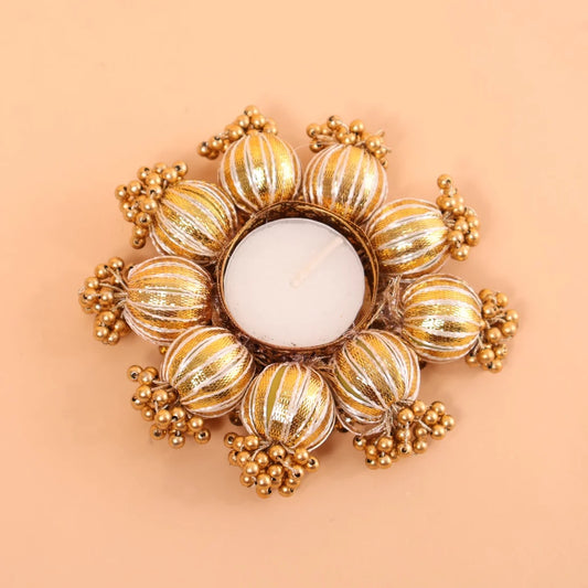 CD676- Golden Flower T-Light Candle Holder