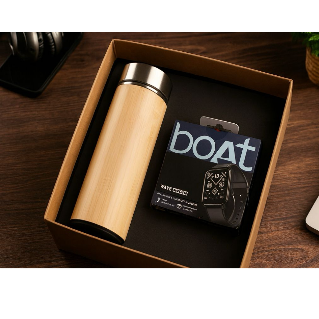 EJK93- 2-IN-1 Gift Set | Bamboo Flask | Boat Smart Watch
