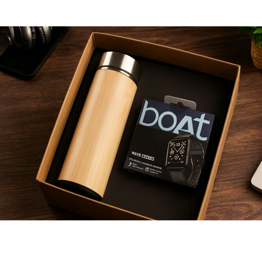 EJK93- 2-IN-1 Gift Set | Bamboo Flask | Boat Smart Watch