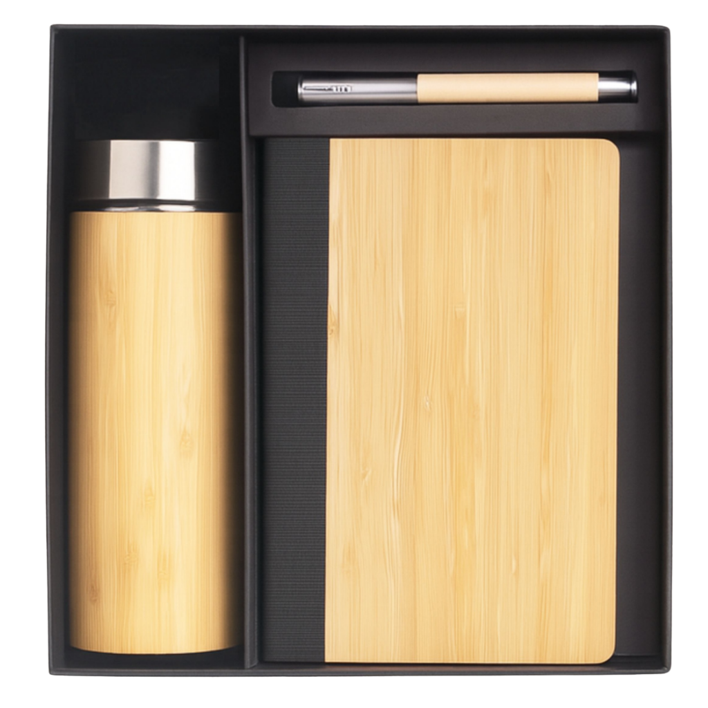 EJK122- Bamboo 3-IN-1 Gift Set | Notebook | Pen | Bottle