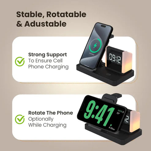ED38- Portronics Hexacharge  6‑IN‑1 15W Fast Wireless Charging Station with Digital Alarm Clock