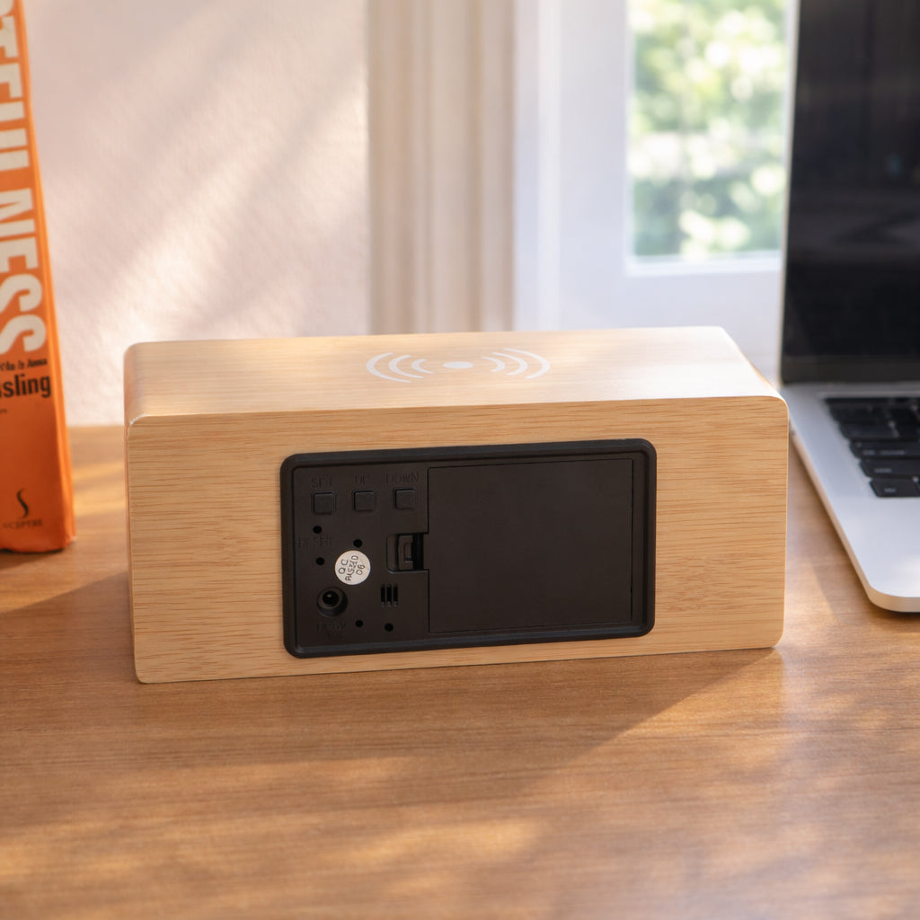 ED59- Wooden Digital Alarm Clock with Wireless Charging