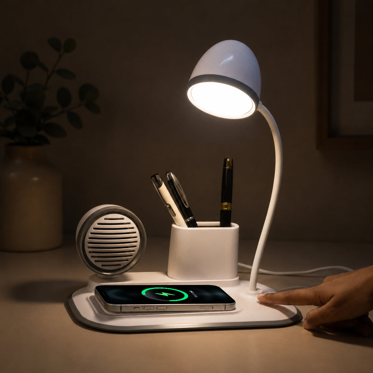 ED166- 4-IN-1 DeskPod Lamp, Wireless Charger, Pen Stand & Phone Stand