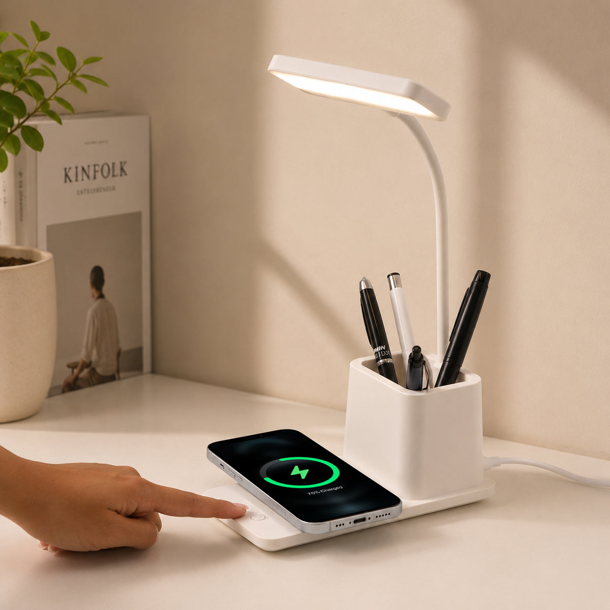 ED169- 3-IN-1 Deskora LED Lamp, Pen Stand & Wireless Charger