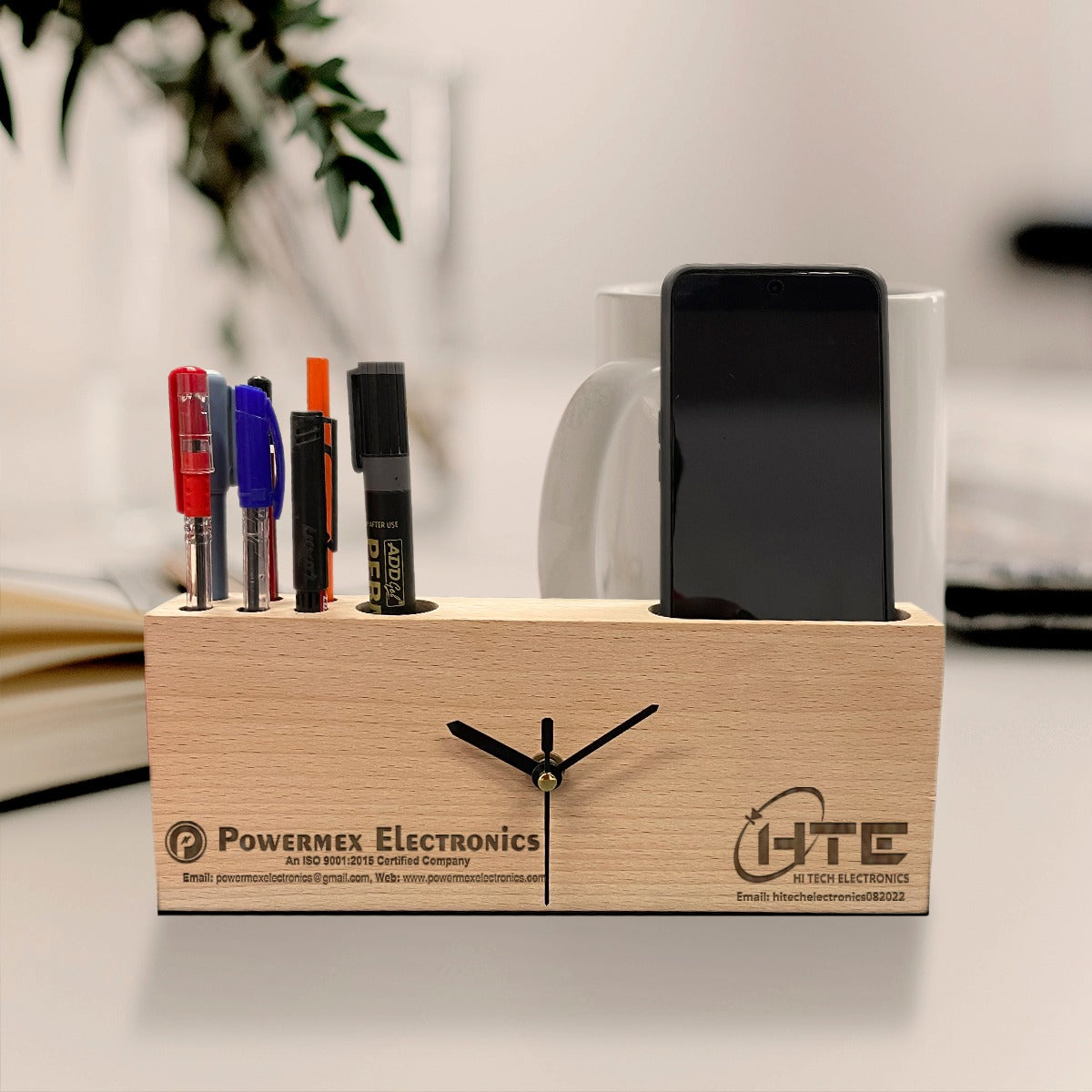OE116 - Personalized 3-in-1 Desk Organizer with Clock - Image 2