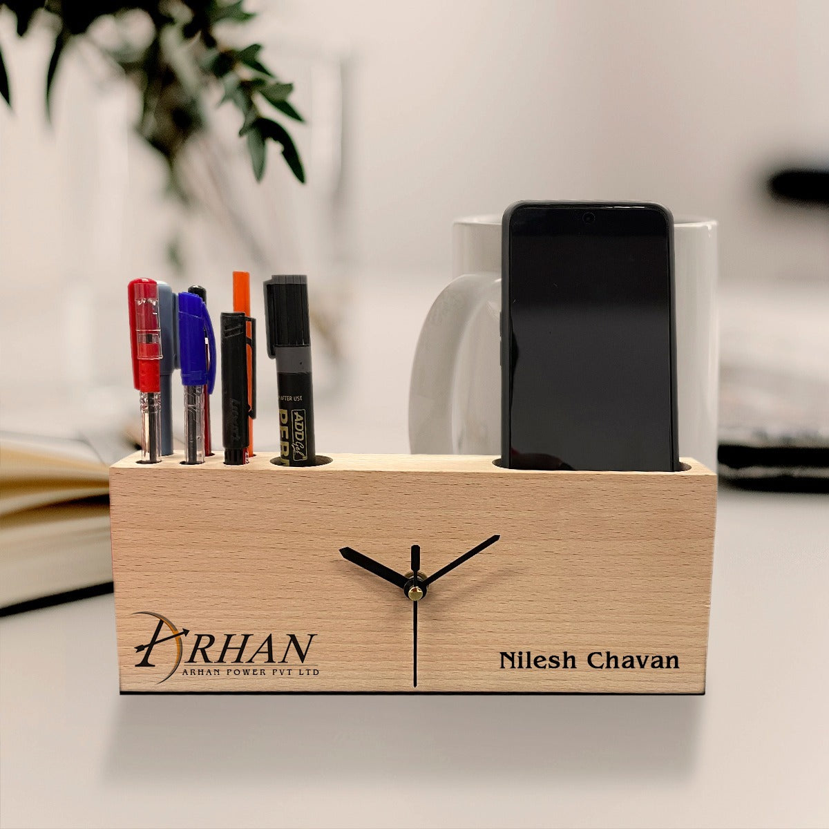 OE116 - Personalized 3-in-1 Desk Organizer with Clock - Image 3