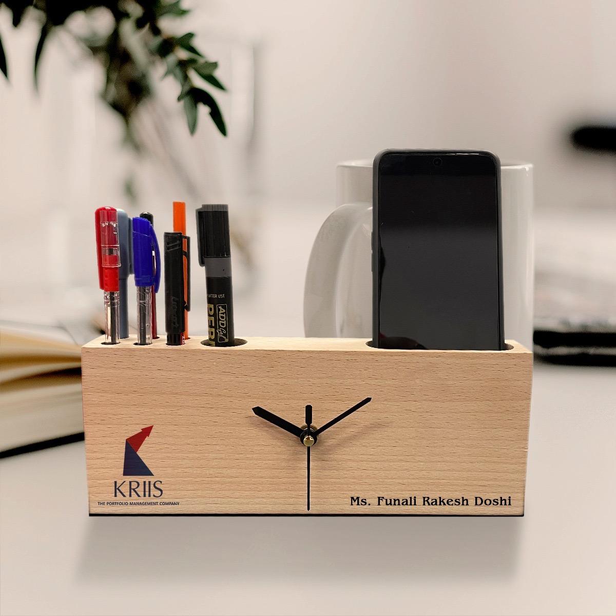 OE116 - Personalized 3-in-1 Desk Organizer with Clock - Image 4