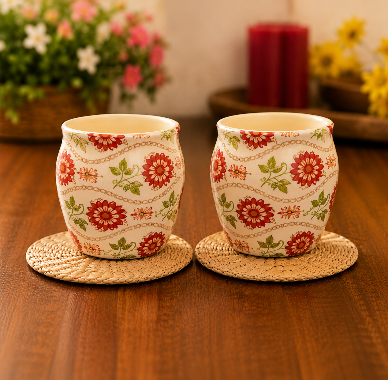 KE09- Floral Ceramic Kulhads