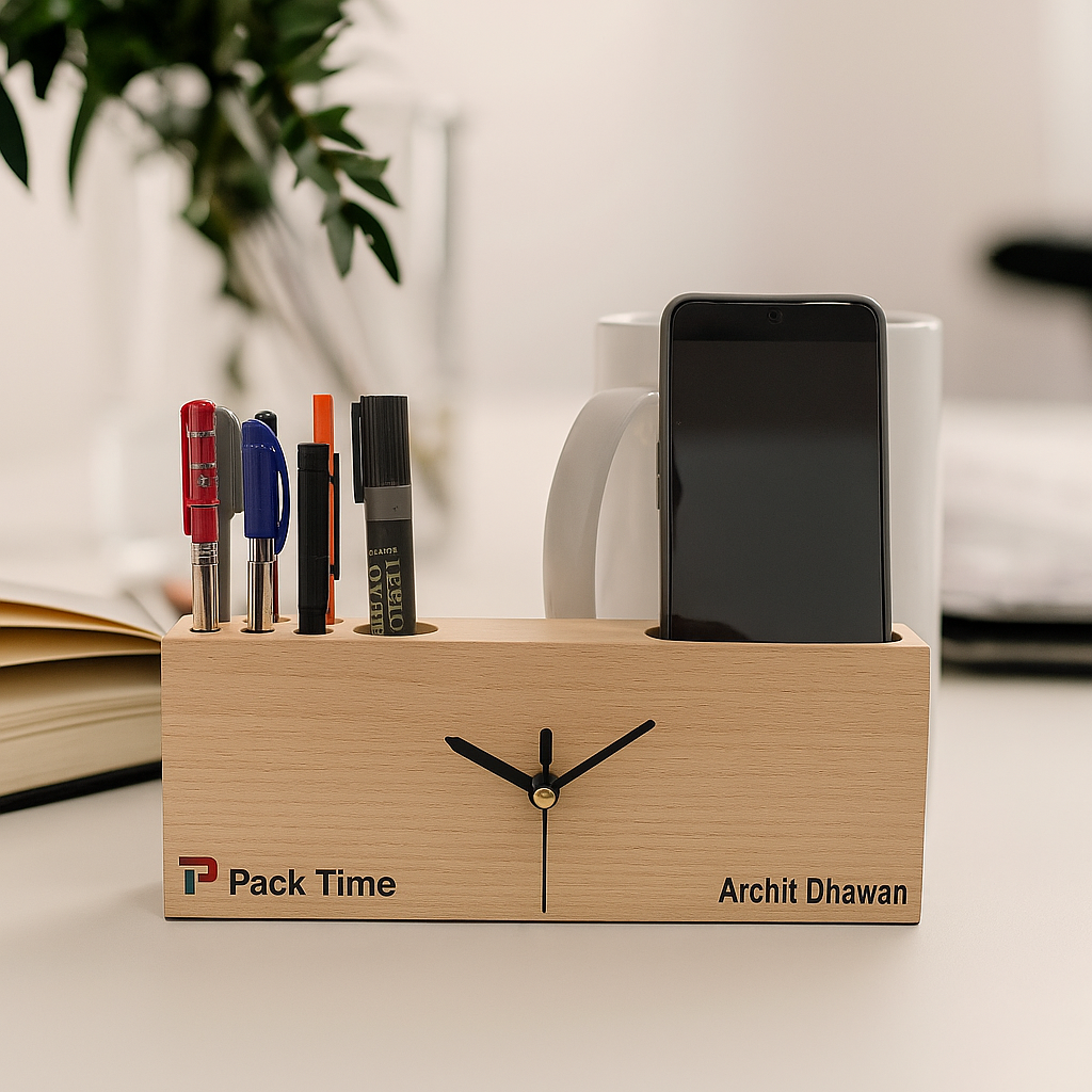 OE116 - Personalized 3-in-1 Desk Organizer with Clock