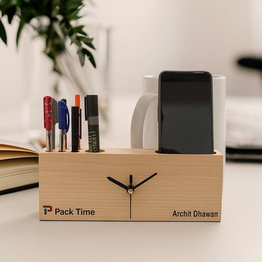 OE116 - Personalized 3-in-1 Desk Organizer with Clock
