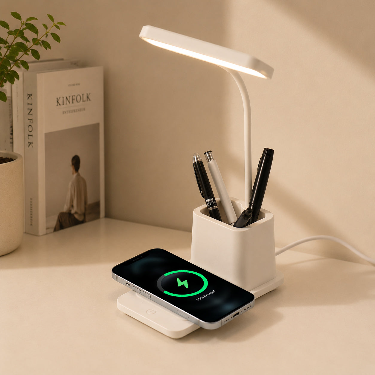 ED169- 3-IN-1 Deskora LED Lamp, Pen Stand & Wireless Charger