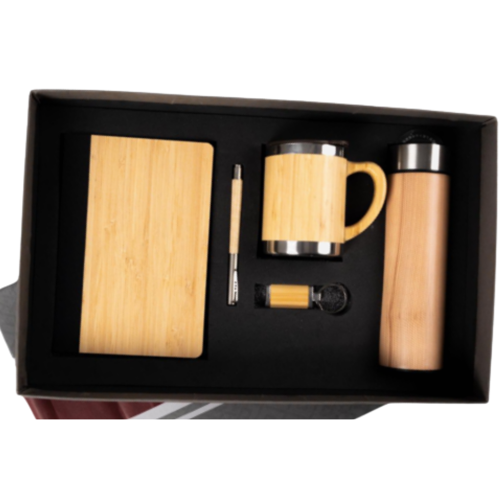EJK96- 5-IN-1 Bamboo Gift Set | Notebook | Pen | Keychain | Mug | Bottle
