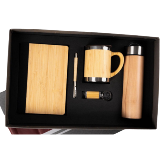 EJK96- 5-IN-1 Bamboo Gift Set | Notebook | Pen | Keychain | Mug | Bottle