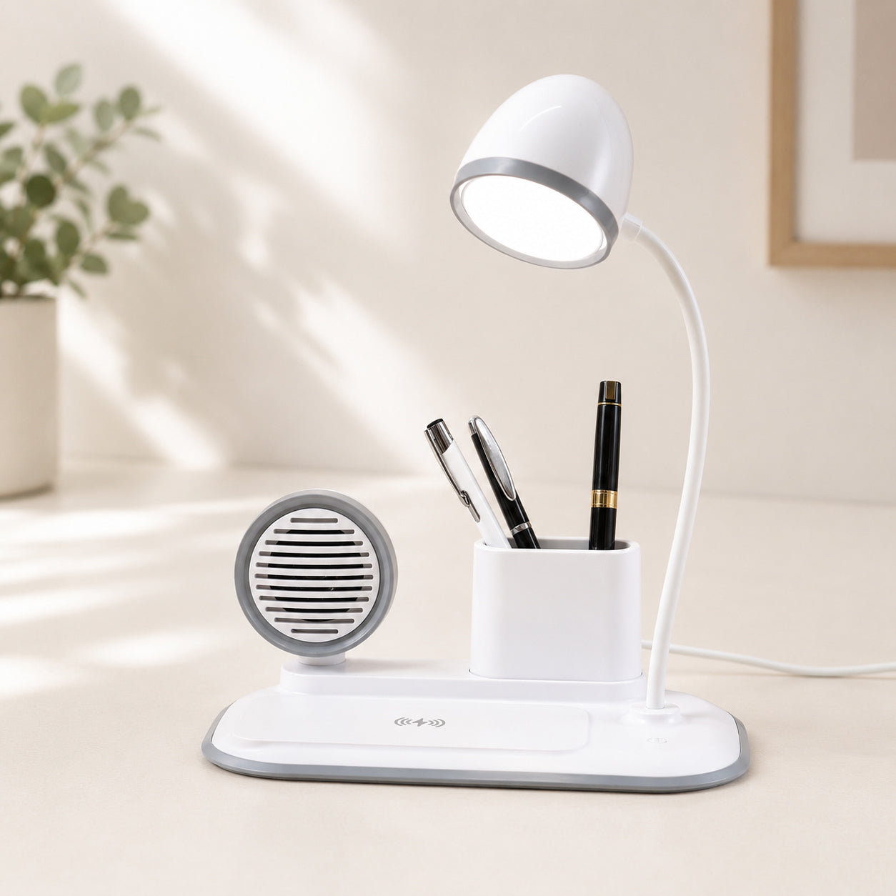 ED166- 4-IN-1 DeskPod Lamp, Wireless Charger, Pen Stand & Phone Stand