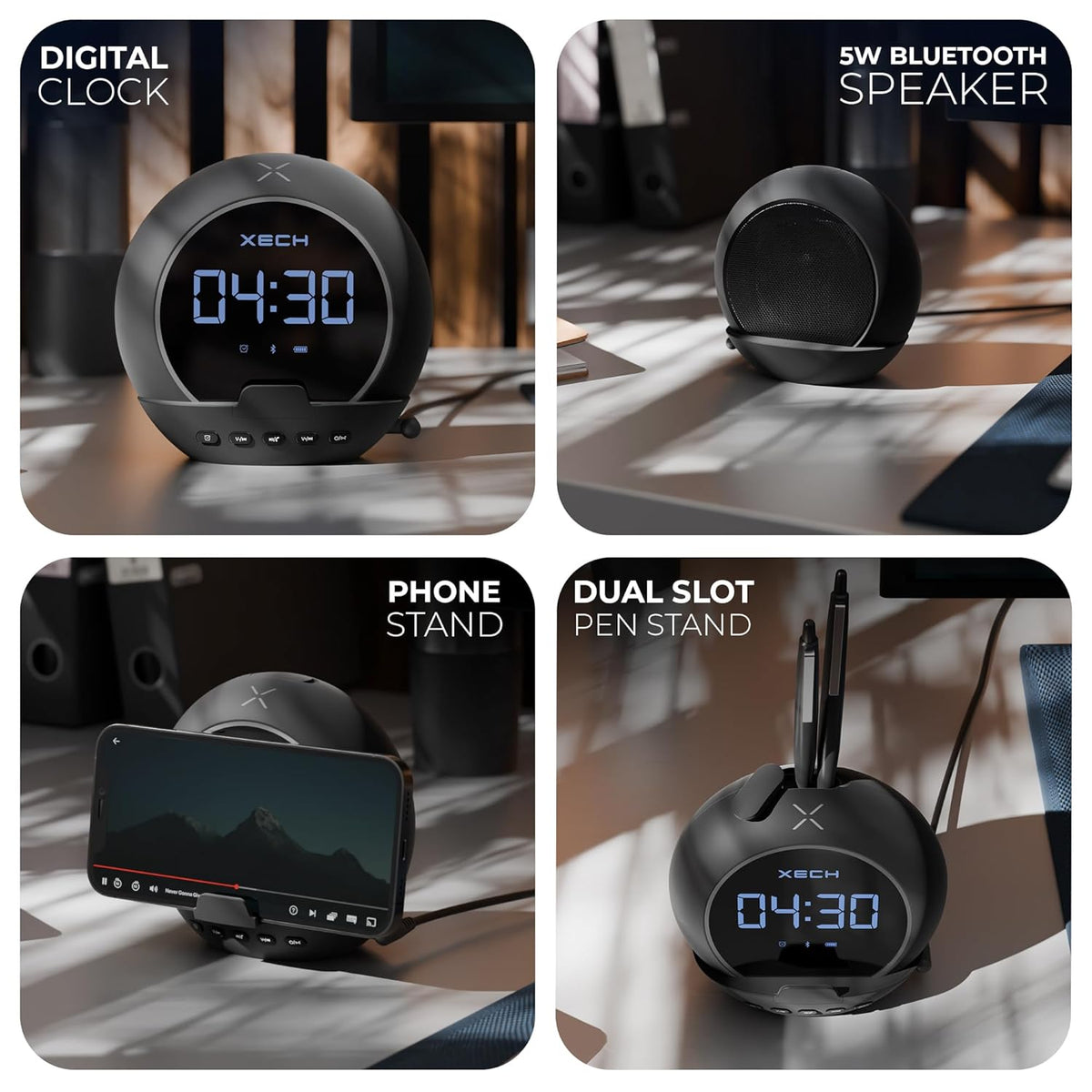 ED202- Xech Ellipse Digital Alarm Clock with Speaker