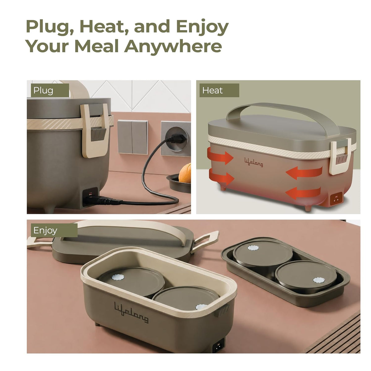 ED339 - Lifelong Electric Lunch Box | Food Warmer | Set of 4