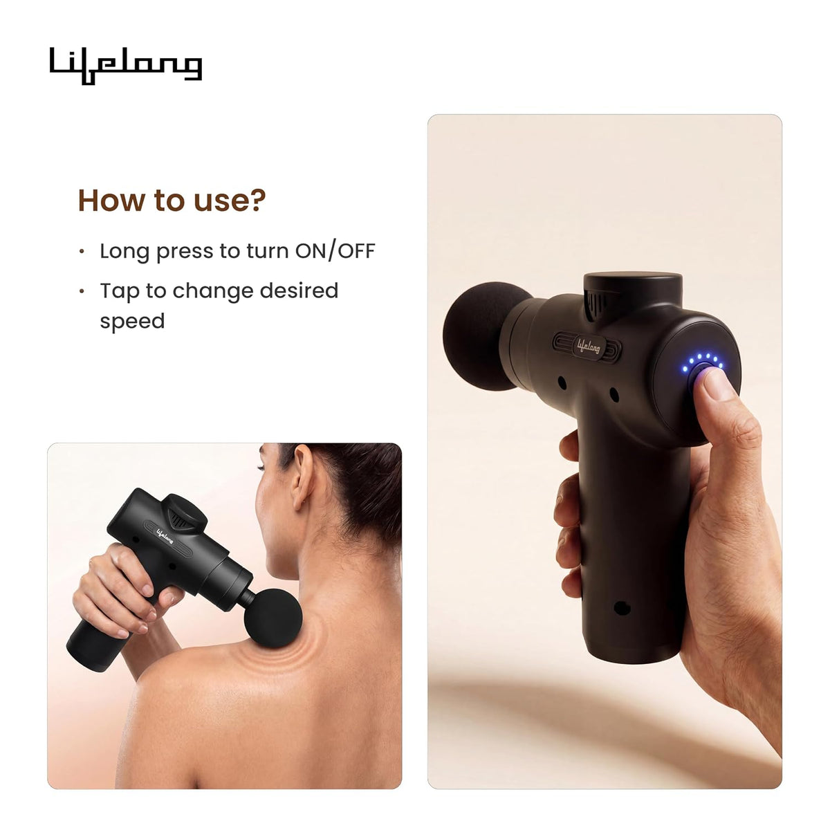 ED336 - Lifelong Massage Gun Deep Tissue Body Massager for Pain Relief