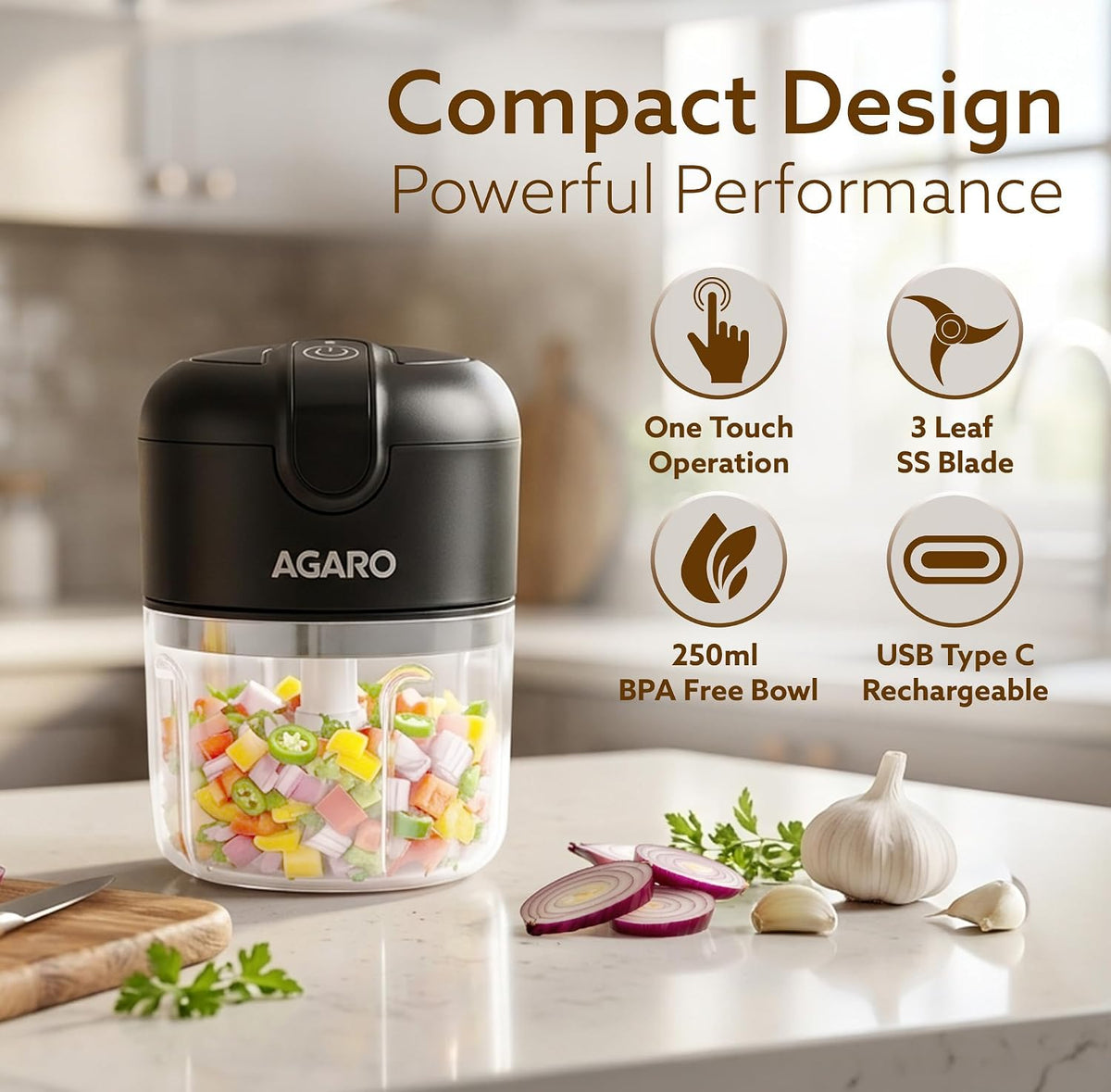 ED329 - AGARO Elite Rechargeable Mini Electric Chopper