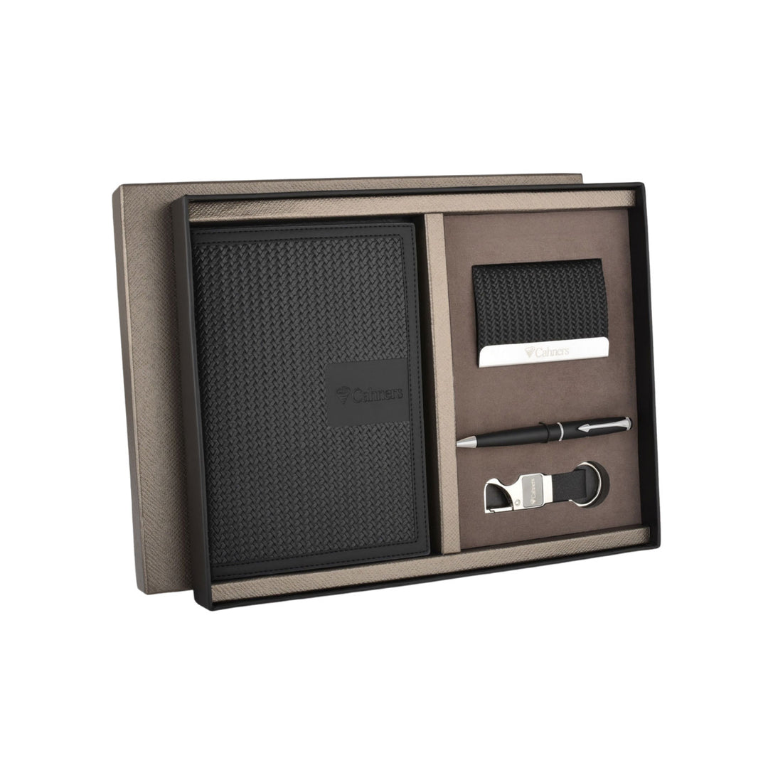 EJK71- Cahners 4-IN-1 Gift Set | Notebook | Pen| Card Holder| Keychain