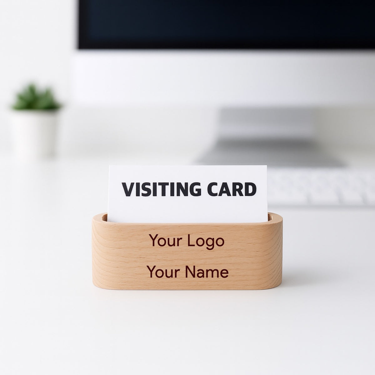 OE121 - Premium Beech Wood Visiting Card Holder – Personalized with Logo/Branding