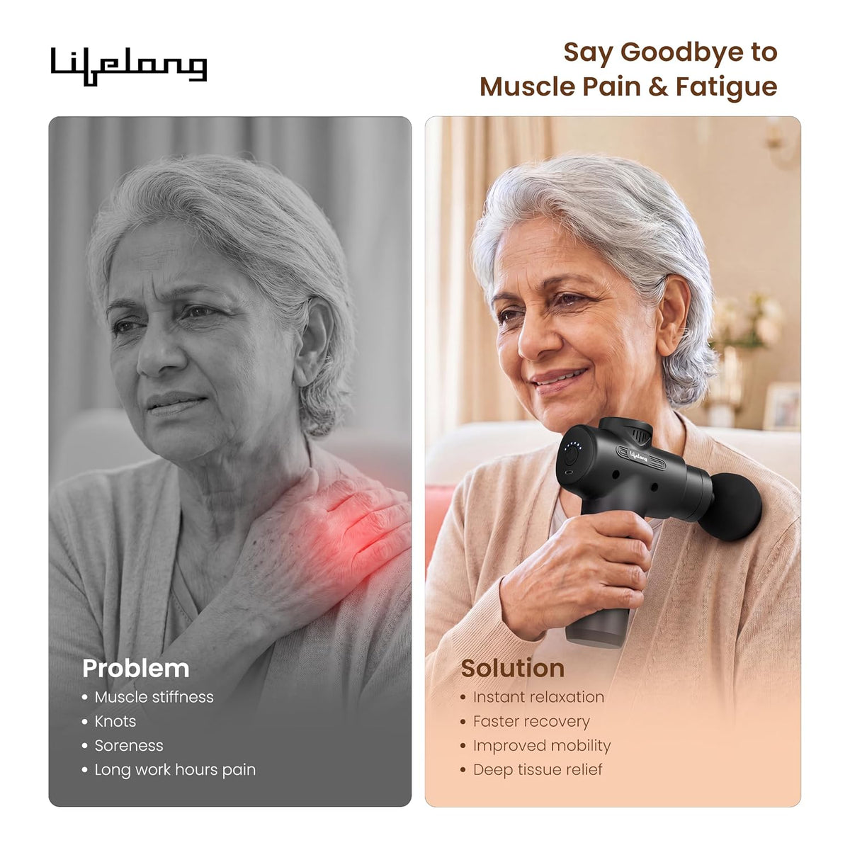 ED336 - Lifelong Massage Gun Deep Tissue Body Massager for Pain Relief