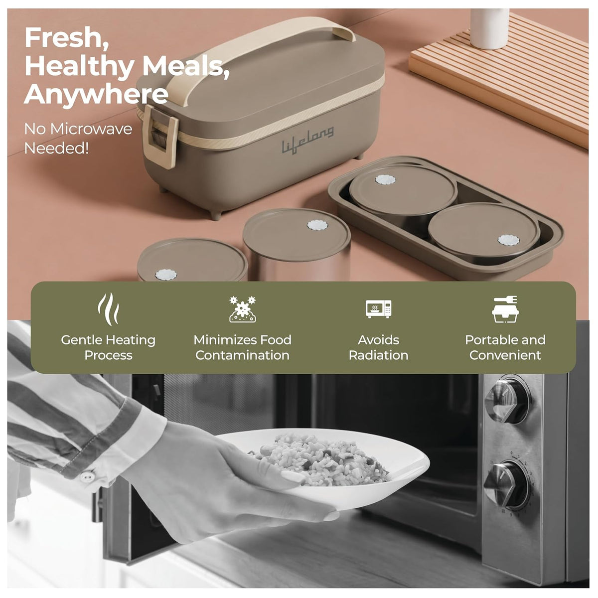 ED339 - Lifelong Electric Lunch Box | Food Warmer | Set of 4