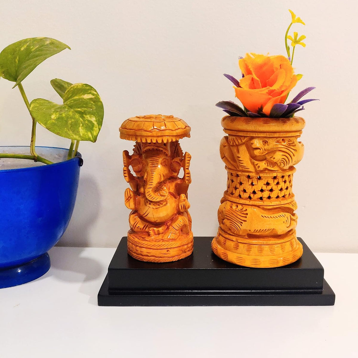 CD17- Wooden Ganesha Pen Stand or Flower stand