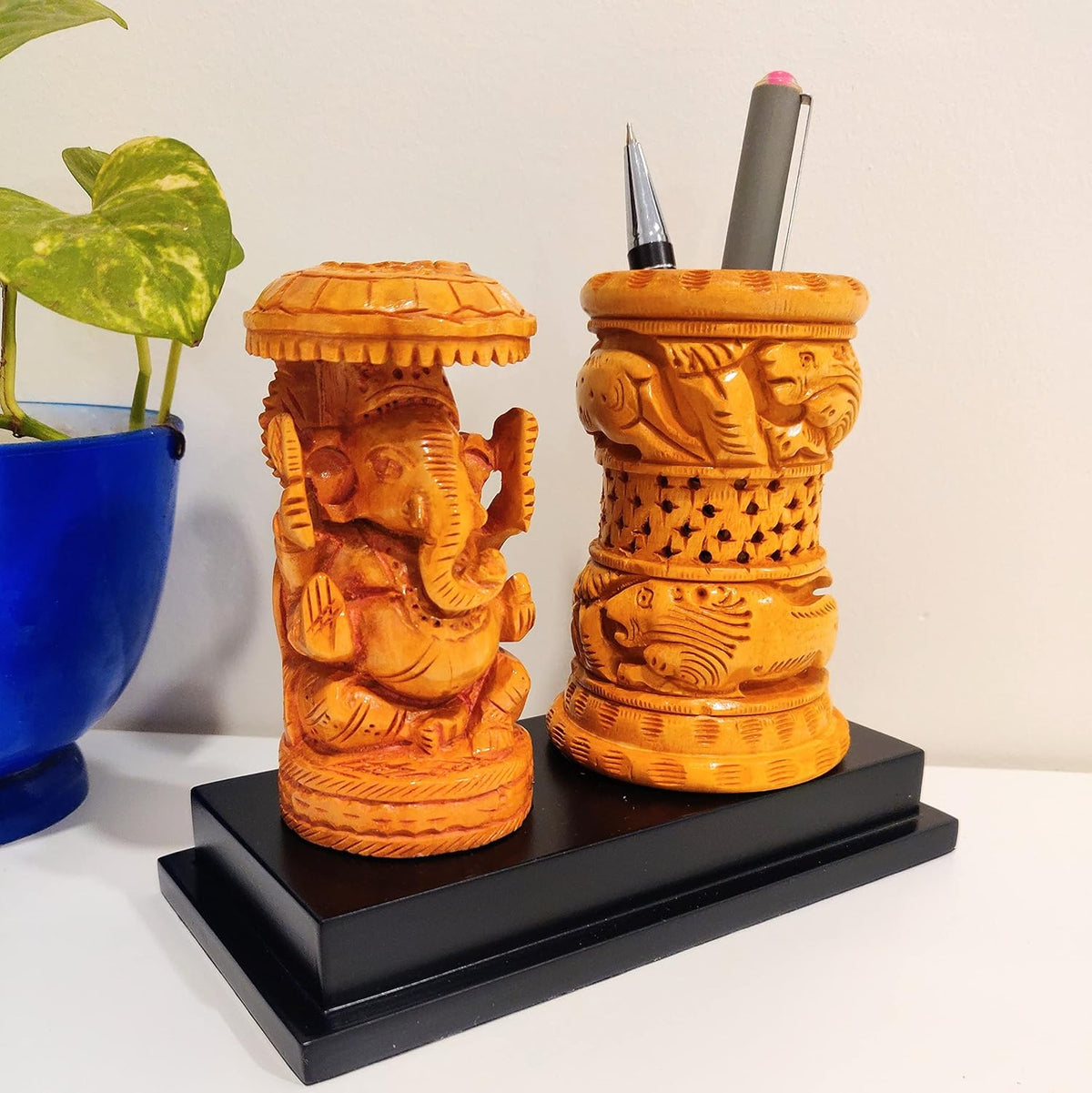 CD17- Wooden Ganesha Pen Stand or Flower stand