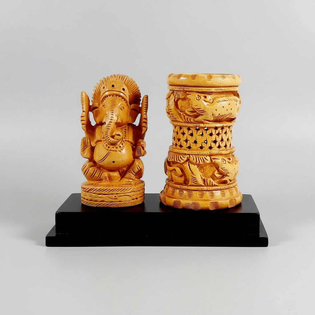 CD17- Wooden Ganesha Pen Stand or Flower stand