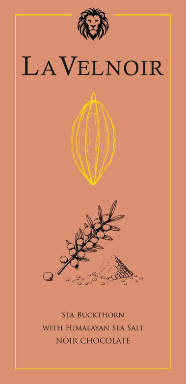 BSE129 La Velnoir Sea Buckthorn with Himalayan Sea Salt Noir Chocolate packaging