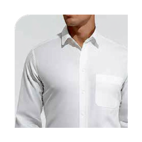 Peter England formal shirt in white - close-up front view on white background
