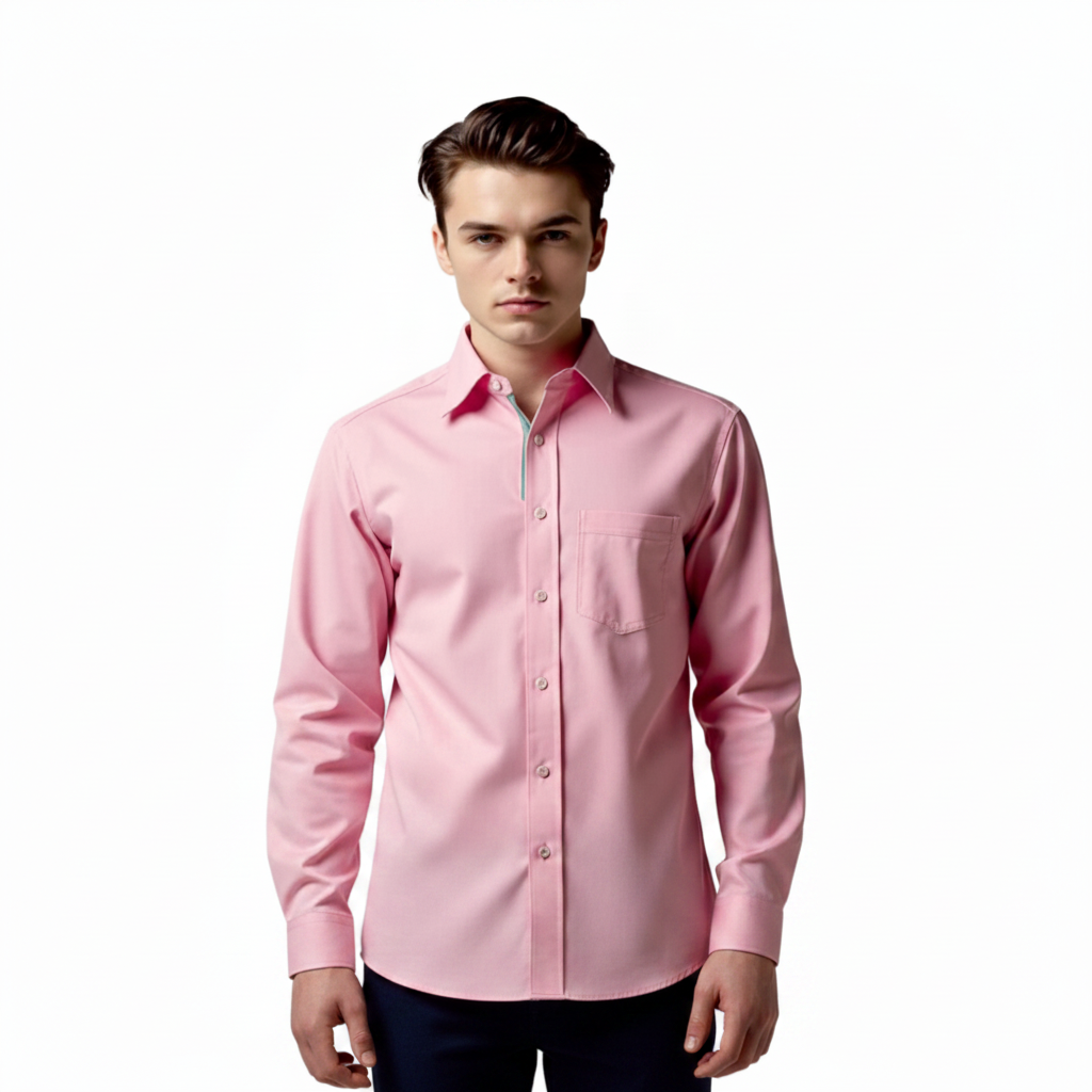 Peter England formal shirt in pink - front view on white background
