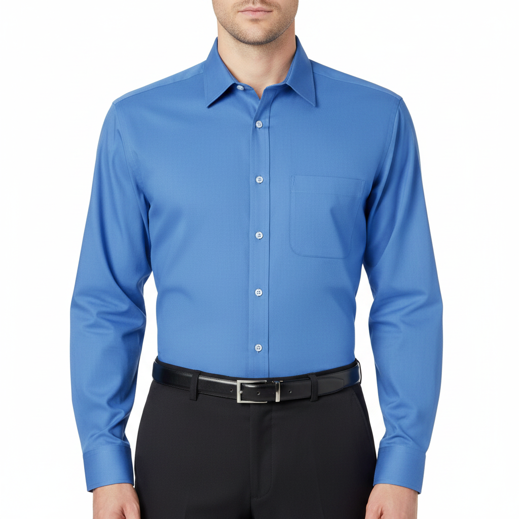 Peter England formal shirt in blue - front view on white background