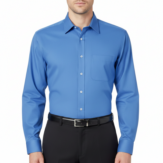 Peter England formal shirt in blue - front view on white background