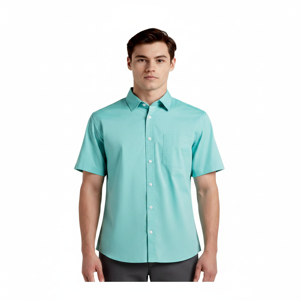Peter England formal shirt in green - front view on white background