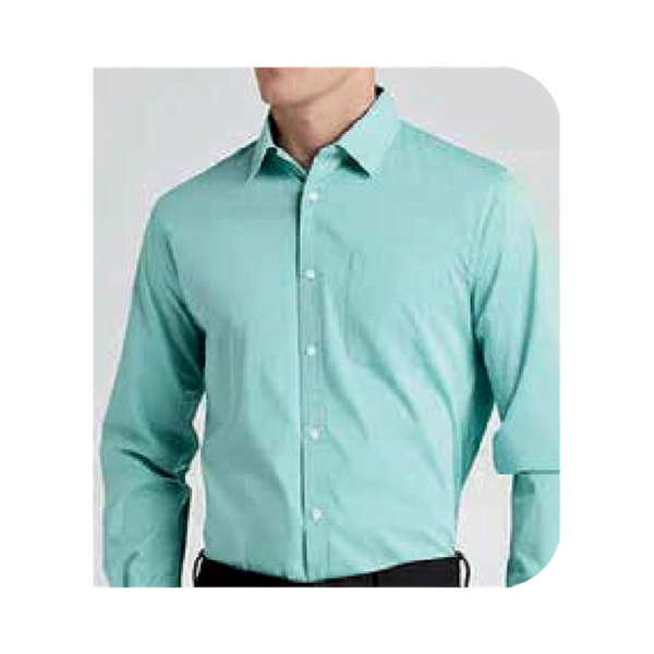 Peter England formal shirt in green - close-up front view on white background