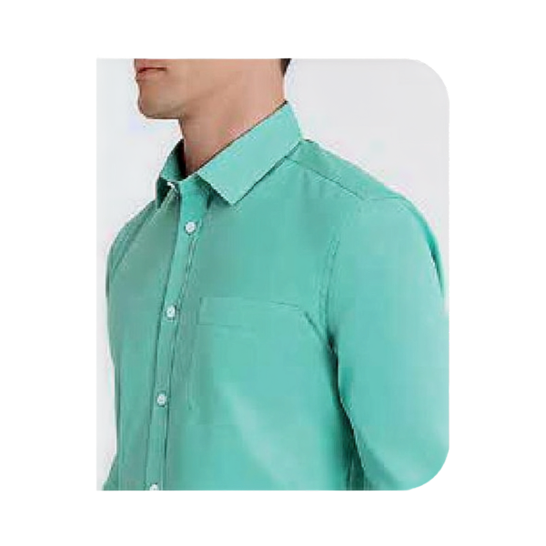 Peter England formal shirt in green - side detail view on white background