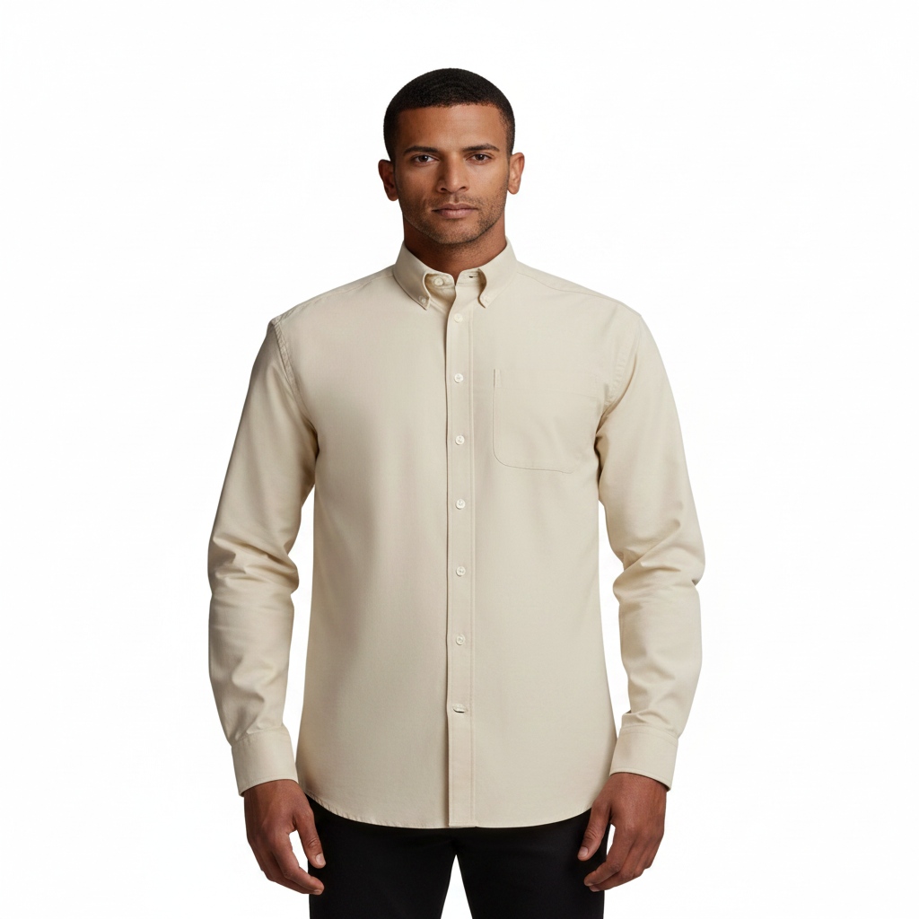 Peter England formal shirt in cream - front view on white background