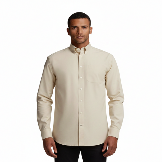 Peter England formal shirt in cream - front view on white background