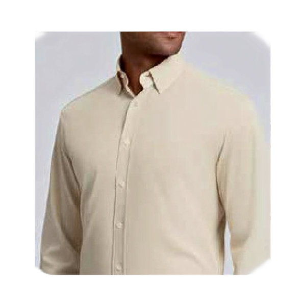 Peter England formal shirt in cream - close-up front view on white background
